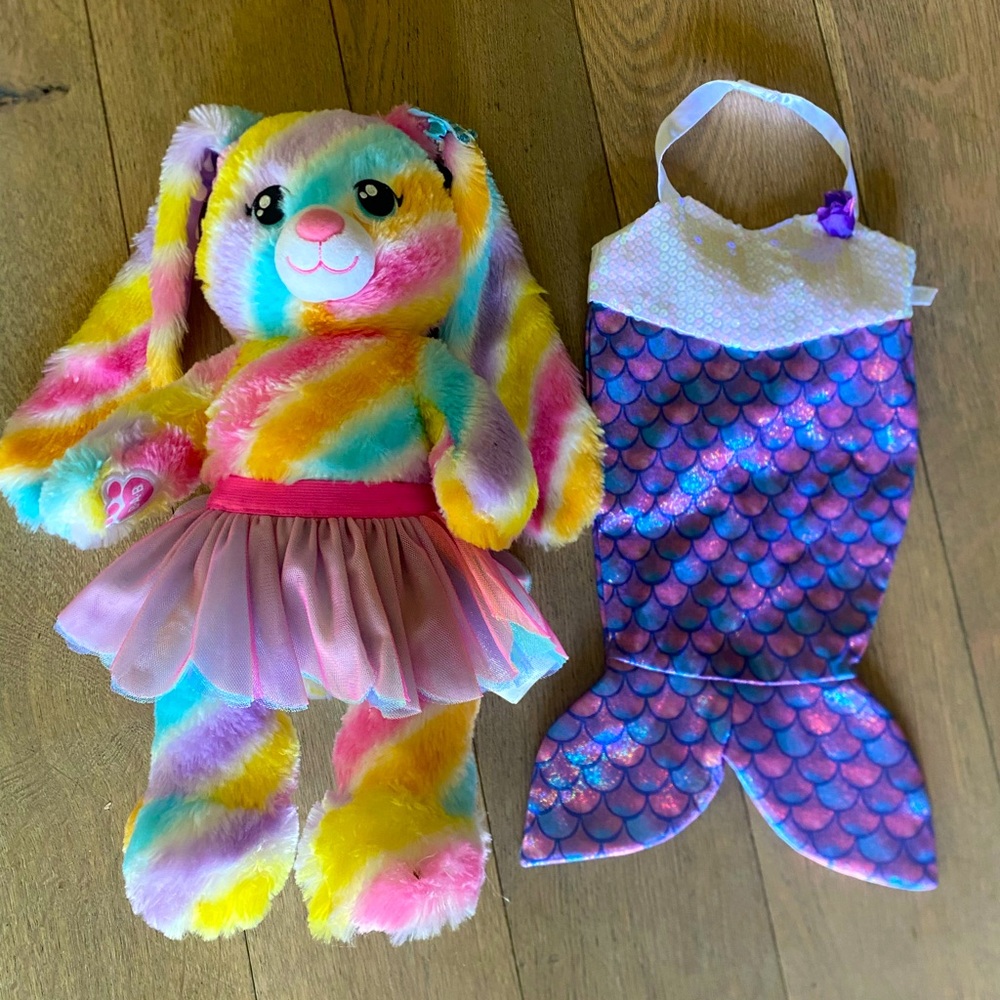 Build a bear rabbit with tulle skirt and mermaid tale.